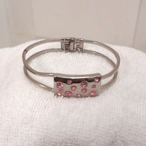 Stainless Pink Rhinestones  Bracelet W/ Spring Clasp